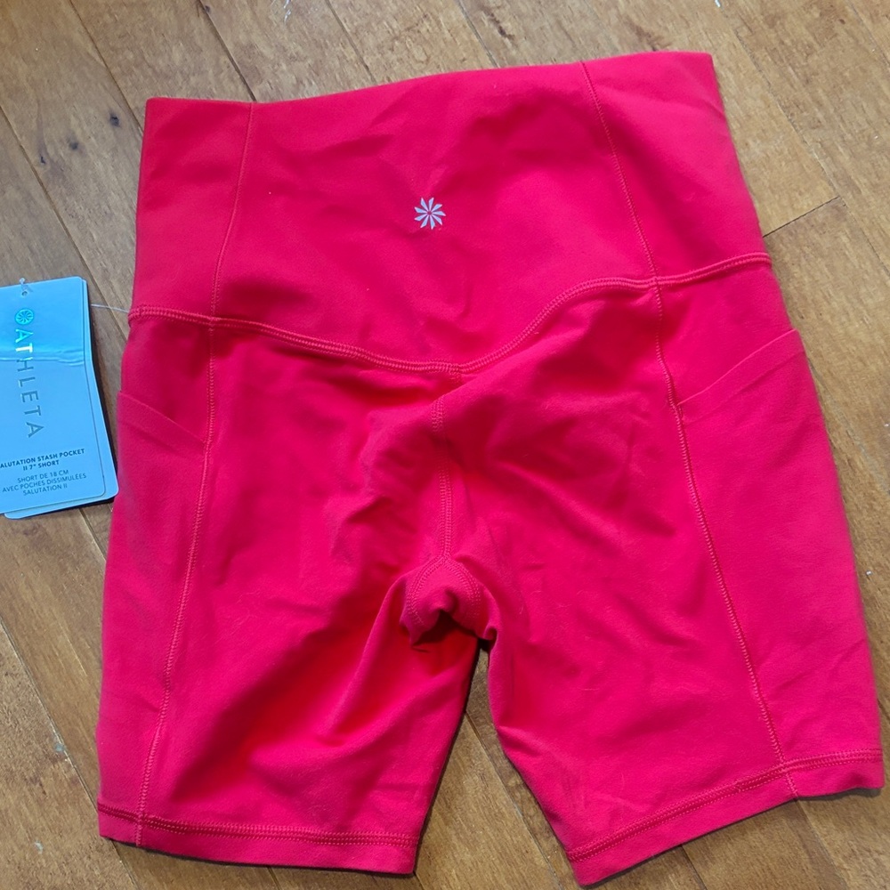 Athleta High-Waisted Red Biker Shorts - Picture 2 of 4